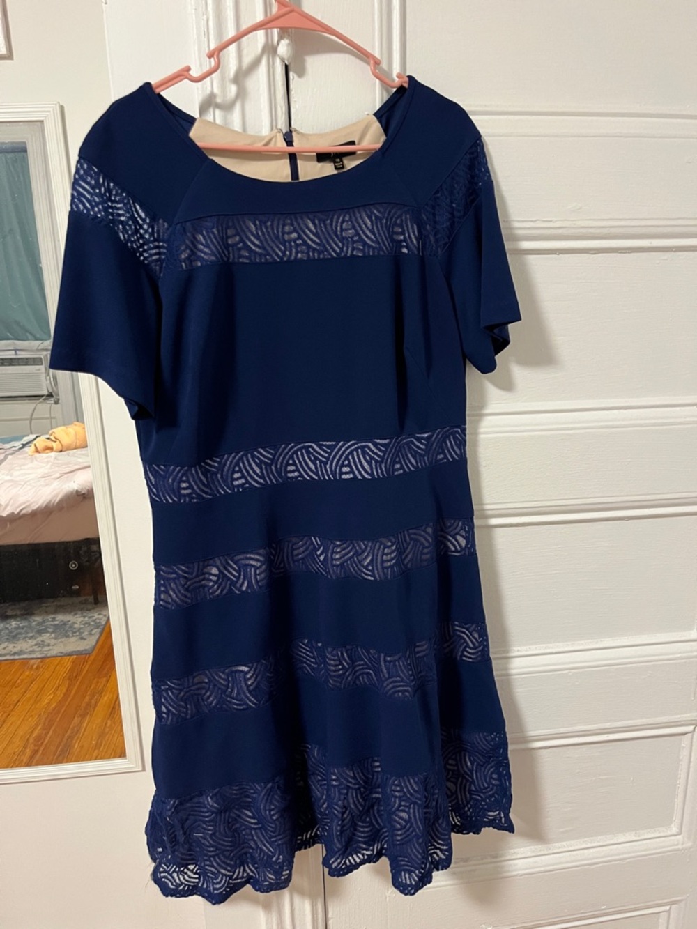 Women’s Navy Lace Stripe A-Line Dress